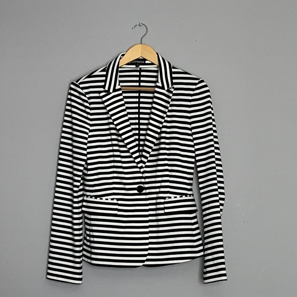 Blk/Wht Striped Cotton Blazer - Picture 1 of 5